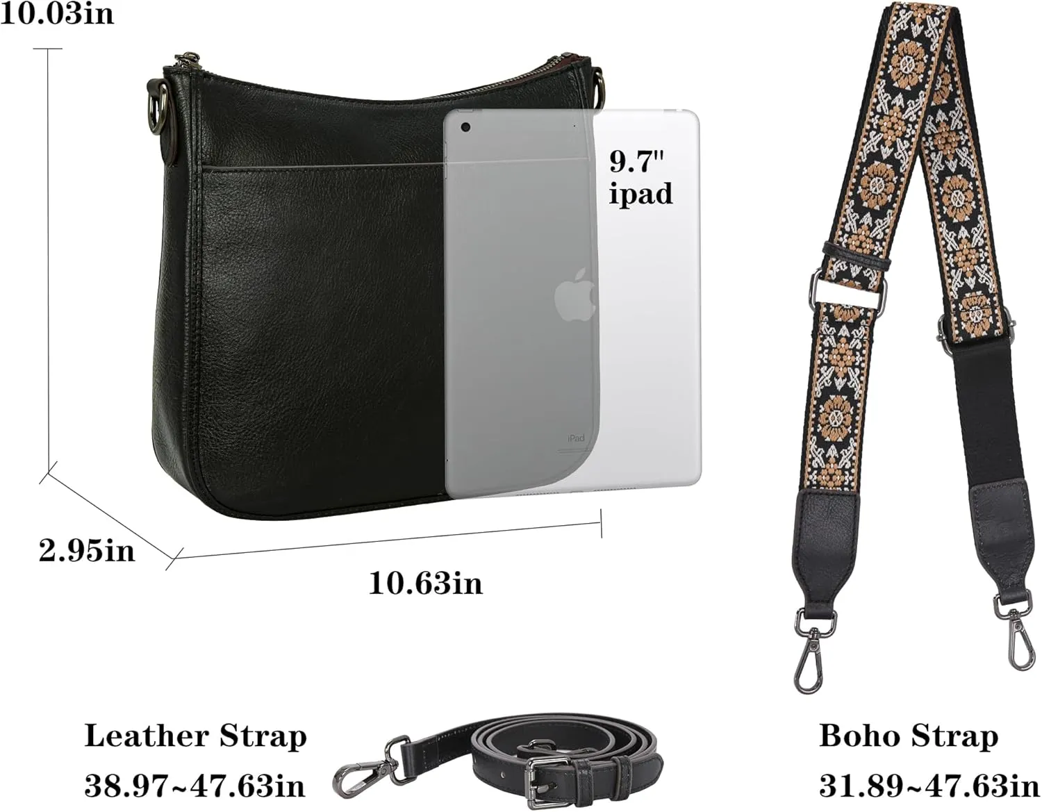 HESHE Leather Purses for Women Crossbody Bag Medium Shoulder Bags with Guitar Strap Satchel Travel Cross Body Purse