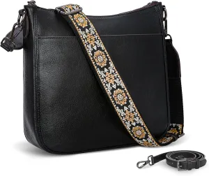 HESHE Leather Purses for Women Crossbody Bag Medium Shoulder Bags with Guitar Strap Satchel Travel Cross Body Purse