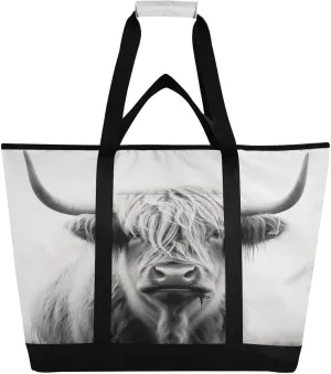 Highland Cow Reusable Insulated Lunchbox Cooler Bag, Leakproof Kitchen Grocery Bag Collapsible Portable Cooler Tote Bag for Picnic, Camping, Office, Travel