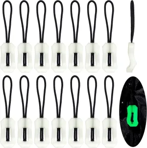 HINZIC 16pcs Luminous Zipper Pull, Fluorescent Green Glow in The Dark Night 1.3inch Zipper Heads Helper for Luggage Coat Jacket Rucksacks Tent Zippers Outdoor Camping Tool Replacement
