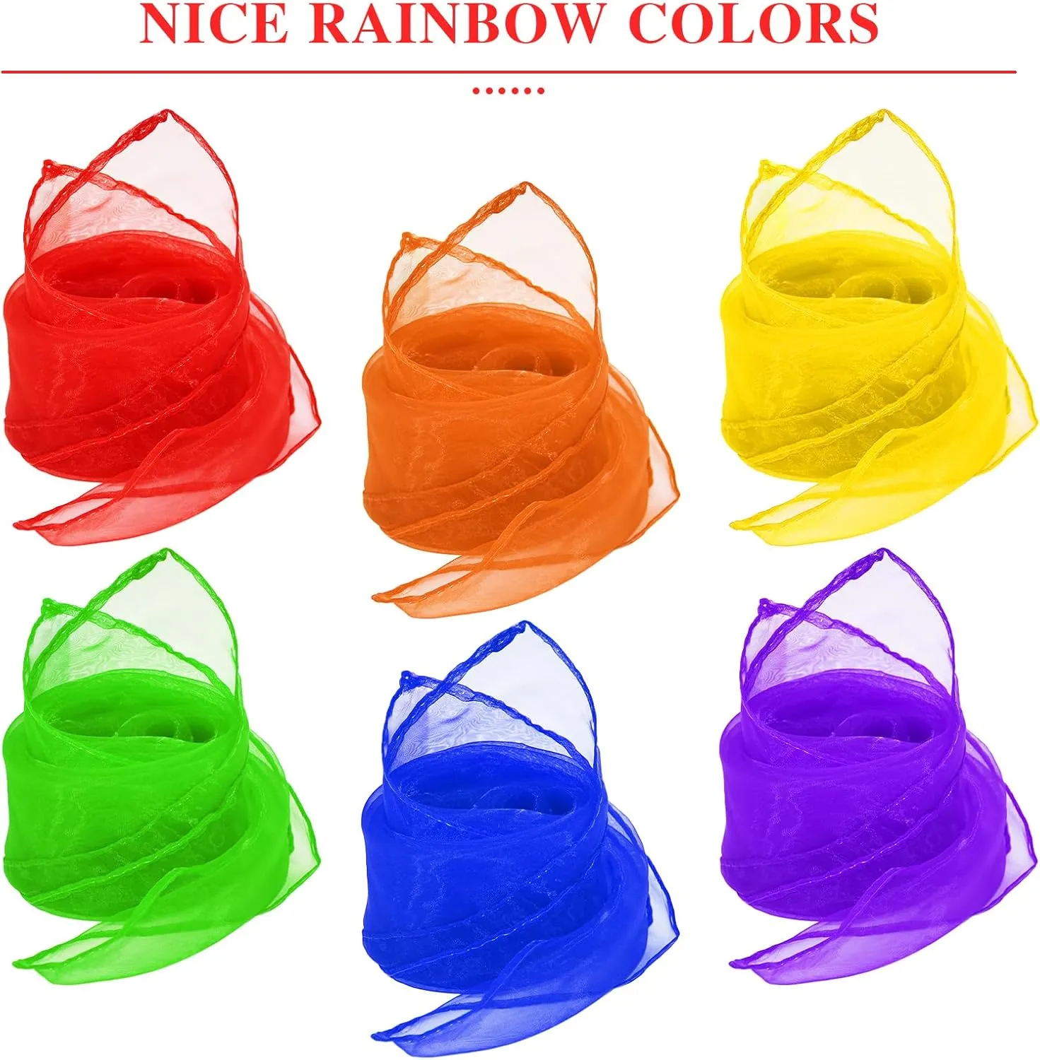 HKACSTHI Kids Juggling & Dance Scarves - Magic Trick Silk Scarves for Play, Music & Rhythm, 24 x 24 inch