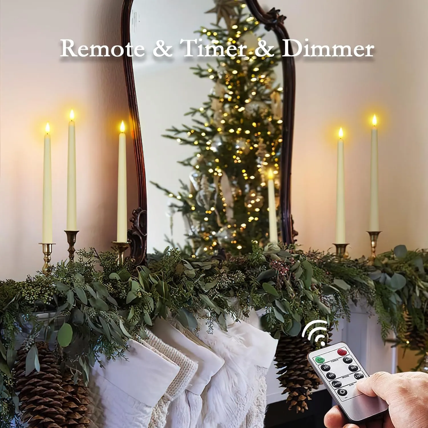 Homemory 24 Pcs Flameless Taper Candles with Remote Timer Dimmer, 11 inches Ivory Candlesticks Battery Operated, Plastic LED Taper Candles with Flickering Flame for Halloween Christmas Church Wedding