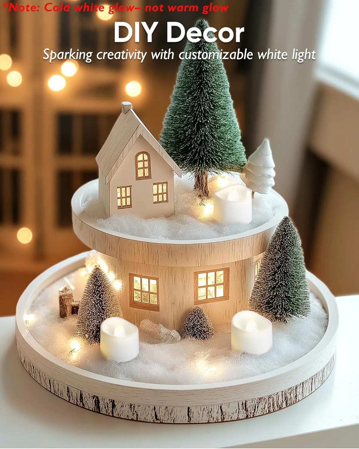 Homemory 48-Pack Cool White Novelty Flickering Flameless Tea Lights, 200 Hours Battery-Operated LED Fake Candles for Wedding Table Centerpieces,Proposal,Anniversary, White Base, Ø1.5'' × H1.3''