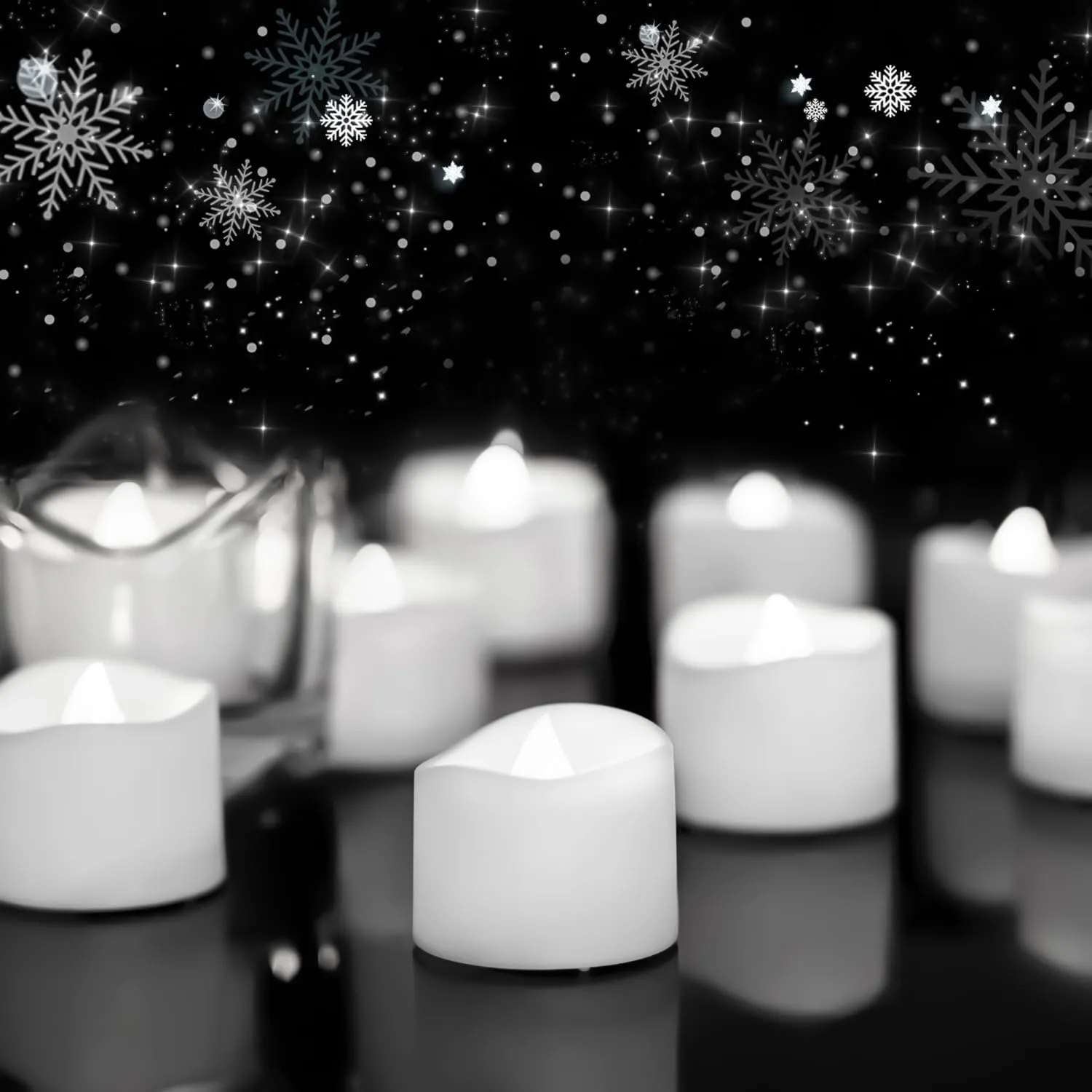 Homemory 48-Pack Cool White Novelty Flickering Flameless Tea Lights, 200 Hours Battery-Operated LED Fake Candles for Wedding Table Centerpieces,Proposal,Anniversary, White Base, Ø1.5'' × H1.3''