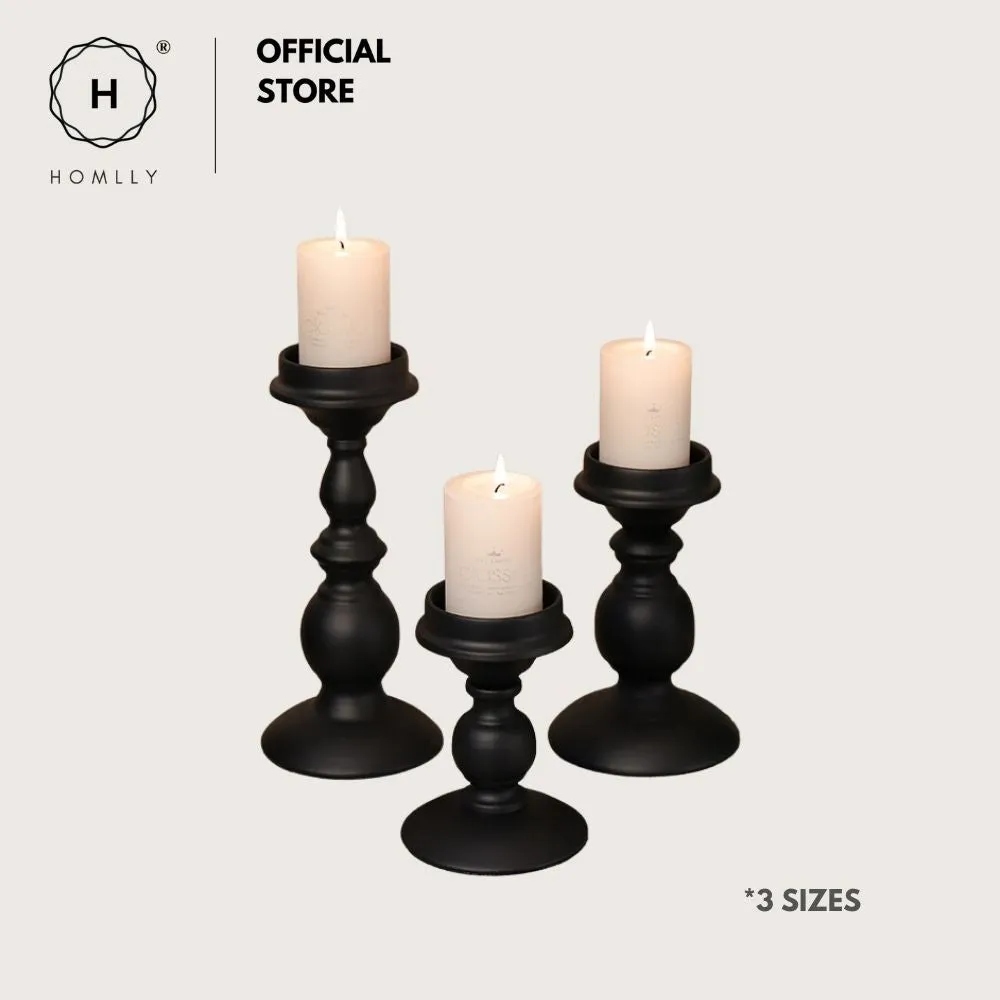 Homlly Matte Black Metal Pillar Candle Holders Stand