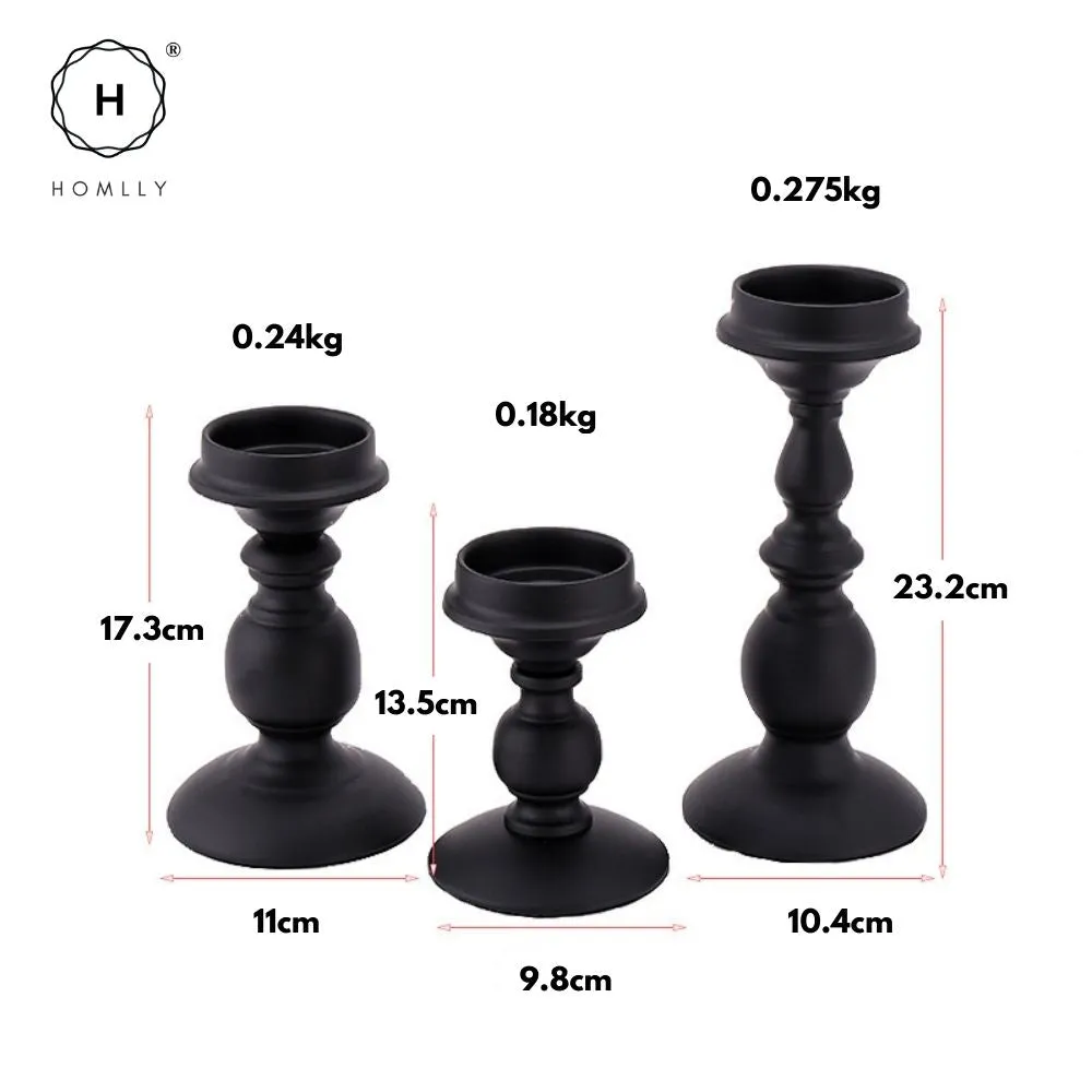 Homlly Matte Black Metal Pillar Candle Holders Stand