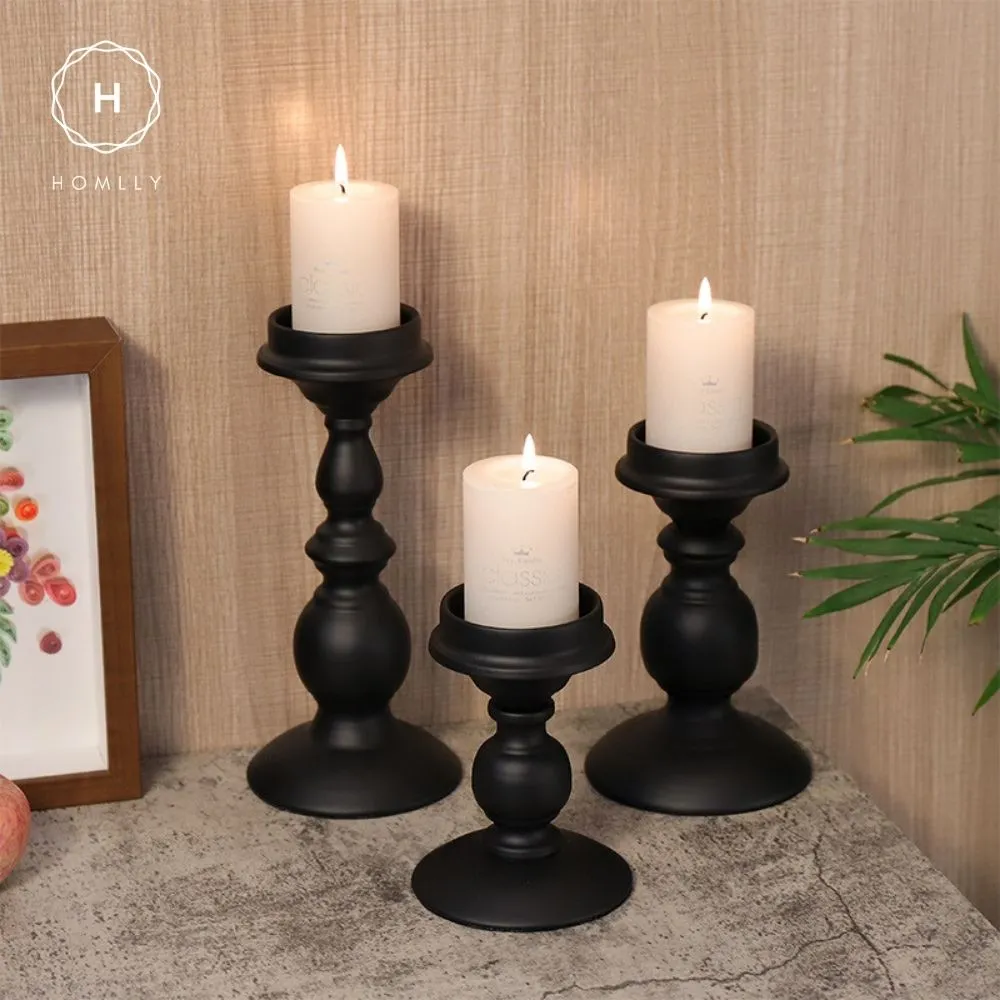 Homlly Matte Black Metal Pillar Candle Holders Stand