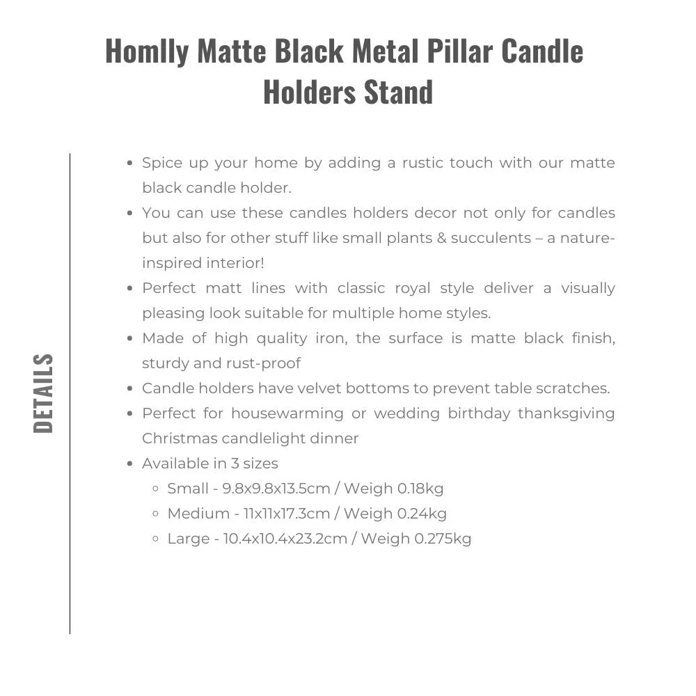 Homlly Matte Black Metal Pillar Candle Holders Stand