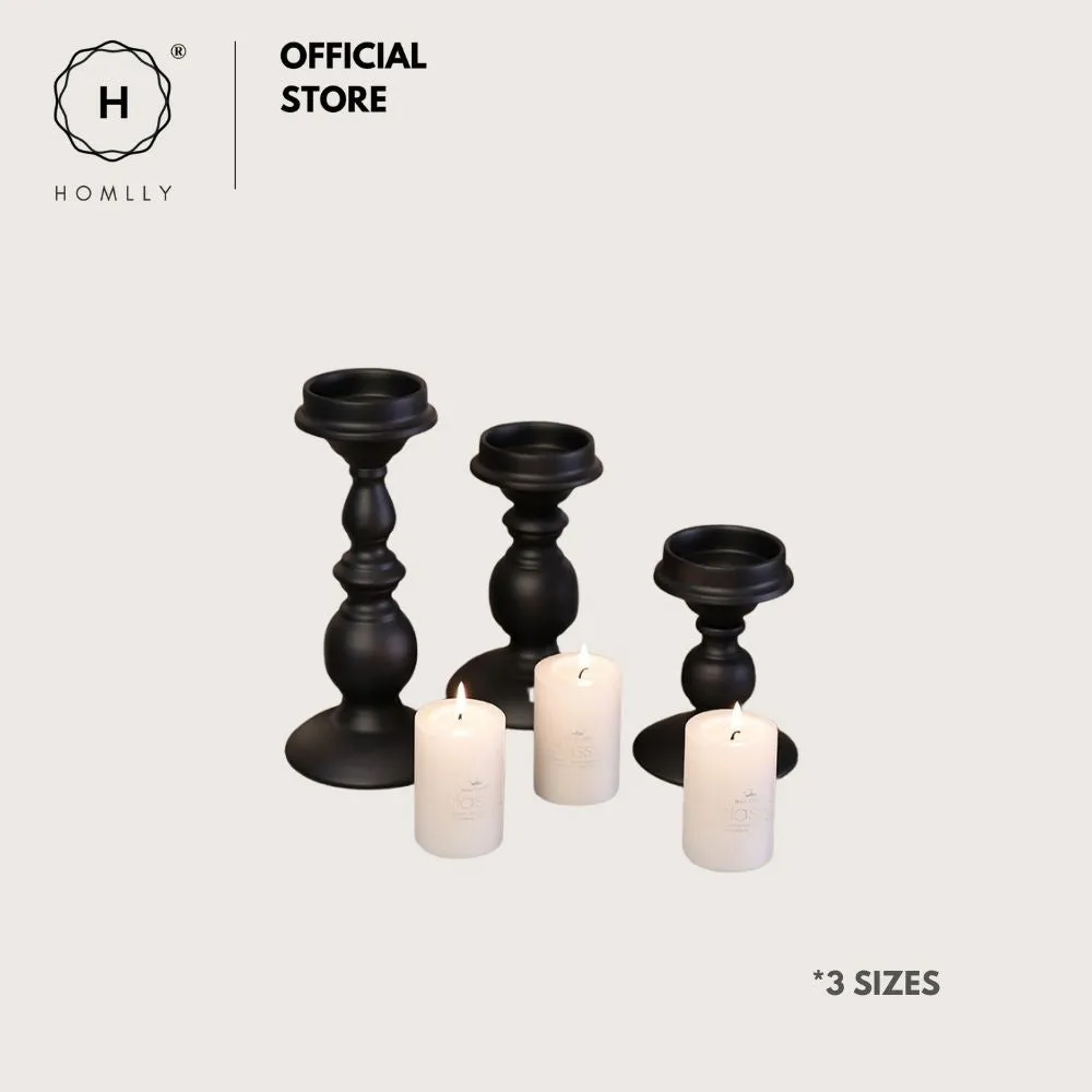Homlly Matte Black Metal Pillar Candle Holders Stand