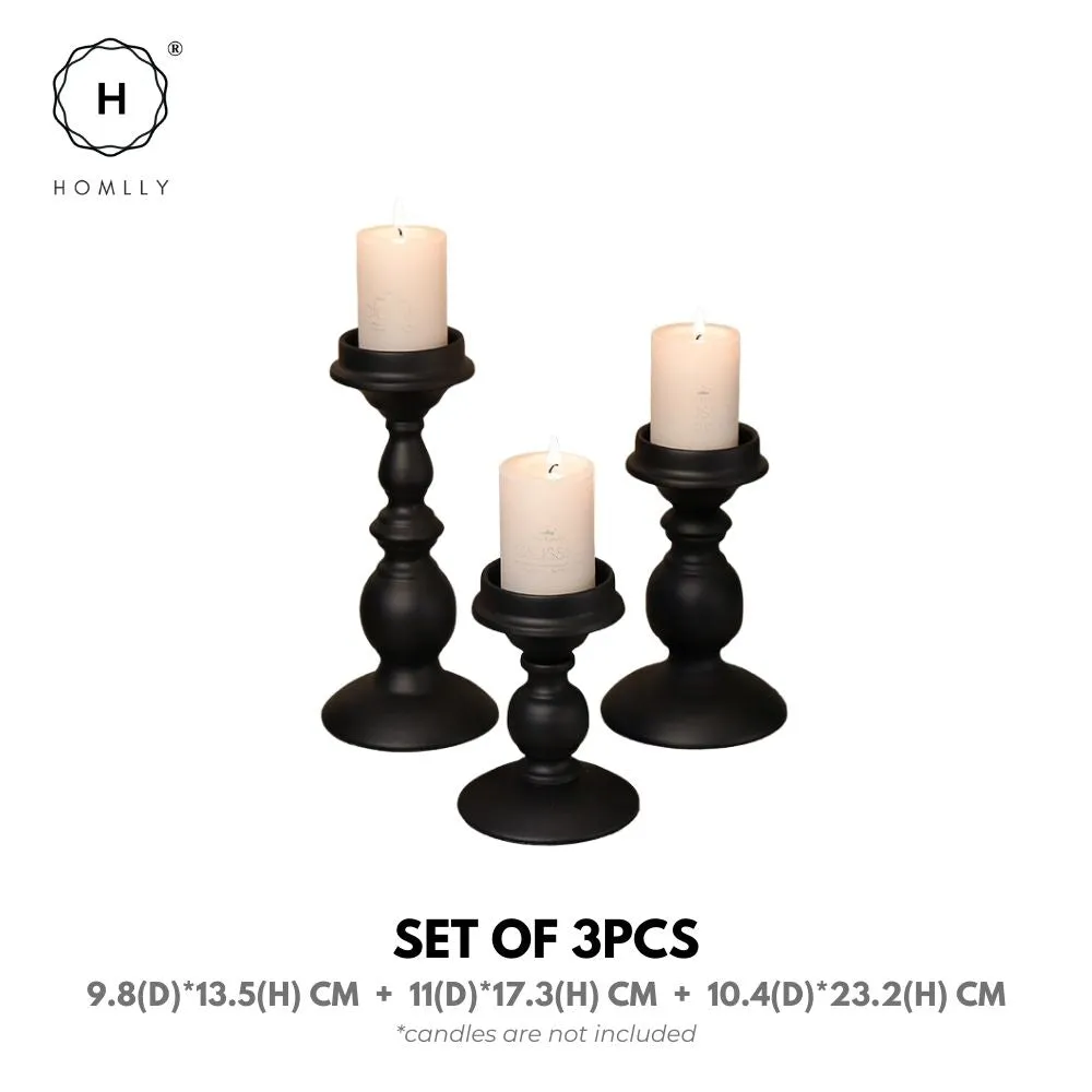 Homlly Matte Black Metal Pillar Candle Holders Stand