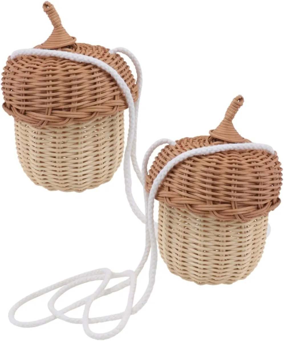 Homoyoyo 2pcs Mini Rattan Bag Portable Purse Hand Woven Pine Shaped Cross Body Bag for Photography Props and