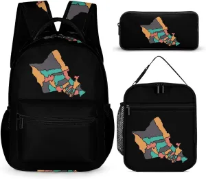 Honolulu Island Map Backpack Set 3 Pieces Laptop Daypack Insulated Lunch Tote Bag Pencil Case for Work Travel