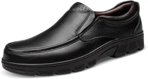 HOOENG Formal Dress Shoes for Men Slip On Round Apron Toe Cowhide Low Top Rubber Sole Block Heel Outdoor (Color : Black Cotton, Size : 11.5)
