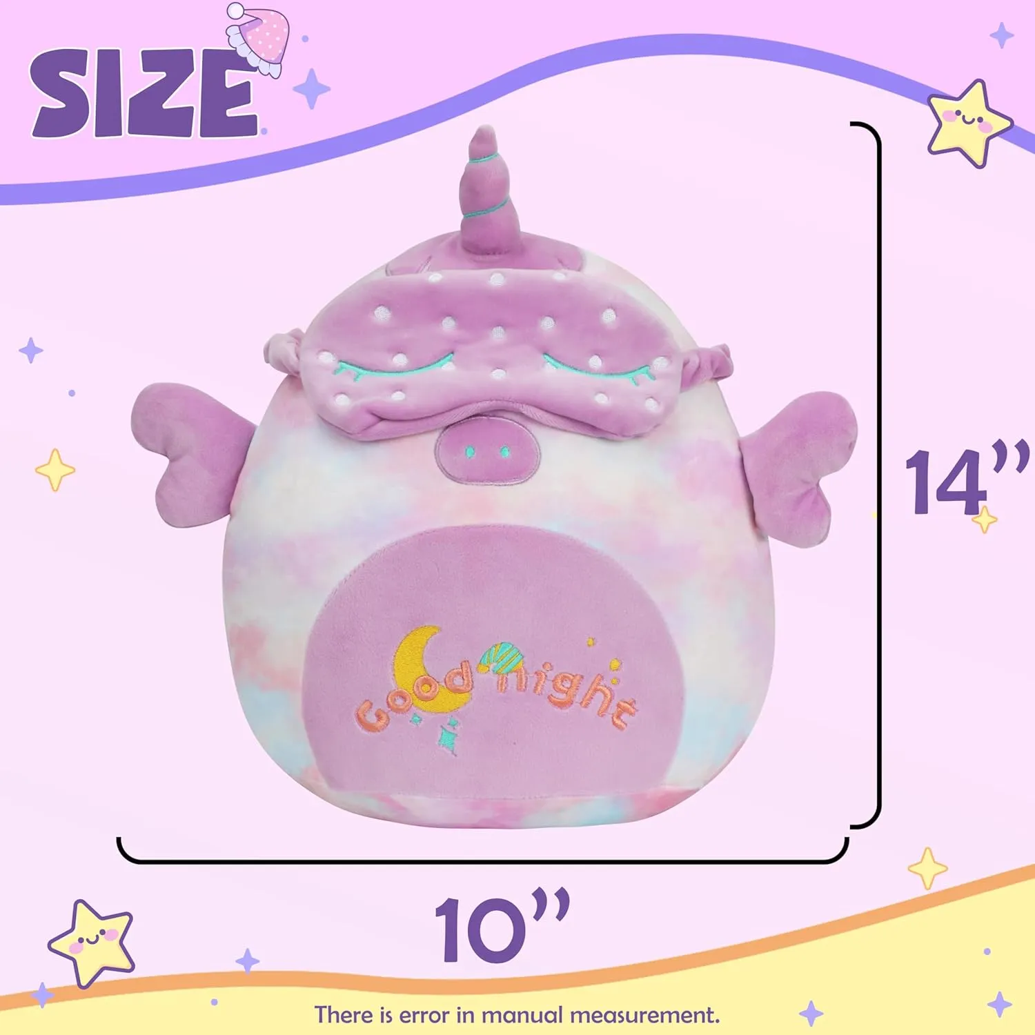 Hopearl 14'' Unicorn Plush Toy, Good Night Stuffed Animal with Eye Patch, Smooth Plushies Pillow, Companion Gift for Kids, Decor