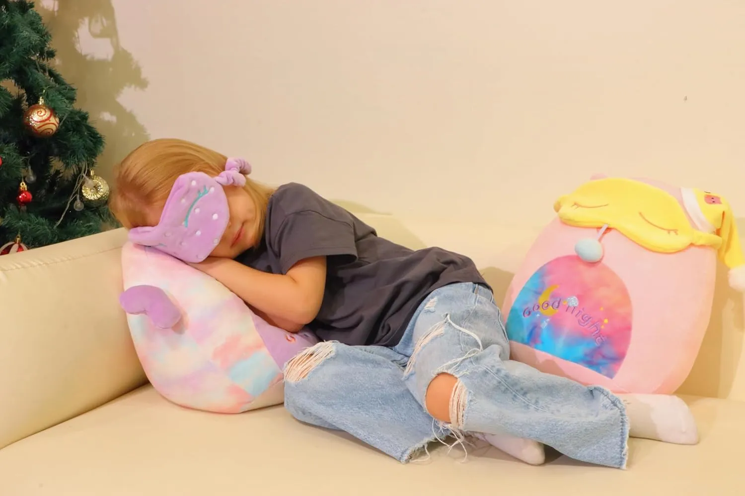 Hopearl 14'' Unicorn Plush Toy, Good Night Stuffed Animal with Eye Patch, Smooth Plushies Pillow, Companion Gift for Kids, Decor