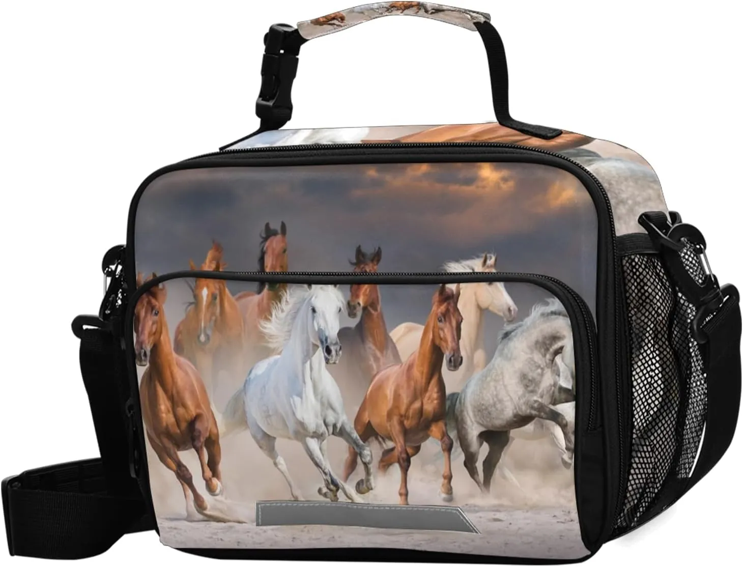 Horse Lunch Box for Girls Boys 3D Animal Horses Insulated Cooler Bag Kids Reusable Lunch Bags for School Lunchbox Tote Bag Adjustable Shoulder Bag Work Picnic