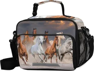 Horse Lunch Box for Girls Boys 3D Animal Horses Insulated Cooler Bag Kids Reusable Lunch Bags for School Lunchbox Tote Bag Adjustable Shoulder Bag Work Picnic