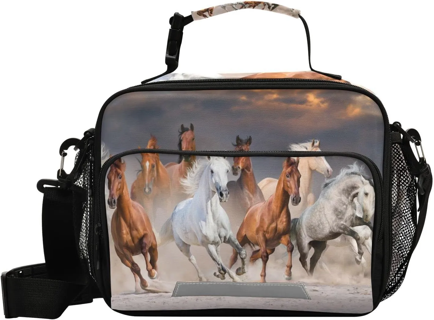 Horse Lunch Box for Girls Boys 3D Animal Horses Insulated Cooler Bag Kids Reusable Lunch Bags for School Lunchbox Tote Bag Adjustable Shoulder Bag Work Picnic