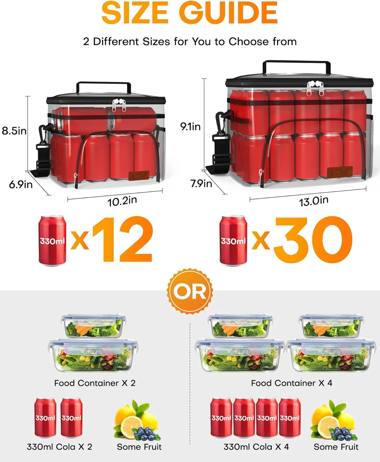 HOTOR Insulated Lunch Box for Men & Women - Leak-Proof Cooler Lunch Bag with 4 Pockets, Adjustable Strap, Ideal for Work, Picnic, Travel - Large, Black, 13.0"×7.9"×9.1"