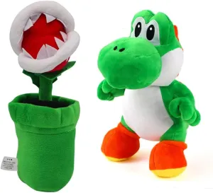 HUAWELL 2 Pcs Super Marry Soft Plush Toy, Stuffed Animal Doll Flower: 10 inch(26cm) & Yoshi Plush 8 inch (20 cm)