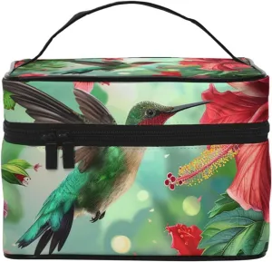 Hummingbird Hibiscus Makeup Bag for Women Travel Cosmetic Bag Large Makeup Case Portable Toiletry Skincare Organizer Bag