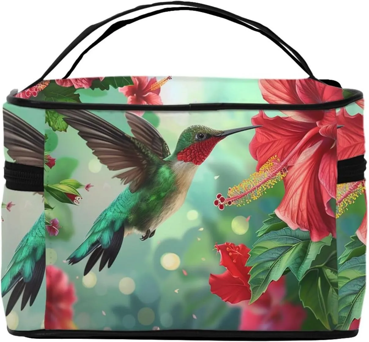 Hummingbird Hibiscus Makeup Bag for Women Travel Cosmetic Bag Large Makeup Case Portable Toiletry Skincare Organizer Bag