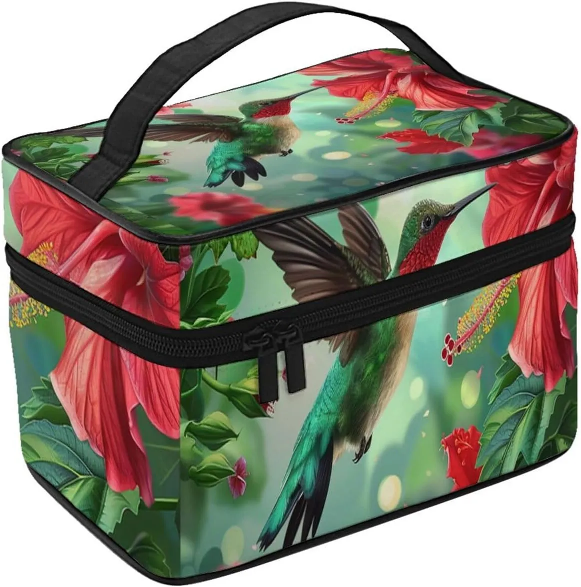 Hummingbird Hibiscus Makeup Bag for Women Travel Cosmetic Bag Large Makeup Case Portable Toiletry Skincare Organizer Bag