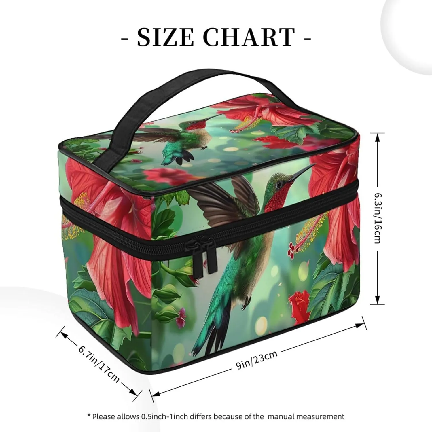 Hummingbird Hibiscus Makeup Bag for Women Travel Cosmetic Bag Large Makeup Case Portable Toiletry Skincare Organizer Bag