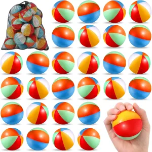 Hungdao 75 Pcs Beach Stress Balls 2.5 Inch Mini Relief Stress Ball Rainbow Beach Swimming Pool Game Toy Foam Sports Toys with Storage Bag for Summer Birthday Party Favor