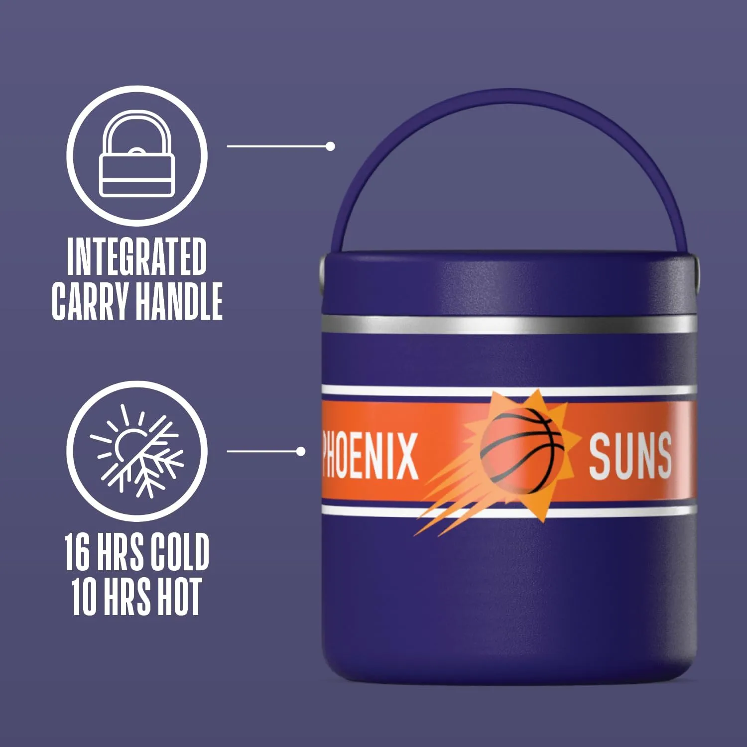 Hydrapeak x NBA Officially Licensed Phoenix Suns 25oz Stainless Steel Vacuum Insulated Thermos Food Jar with Handle, Wide Mouth Leak-Proof Soup Thermos for Adults, 10 Hours Hot and 16 Hours Cold