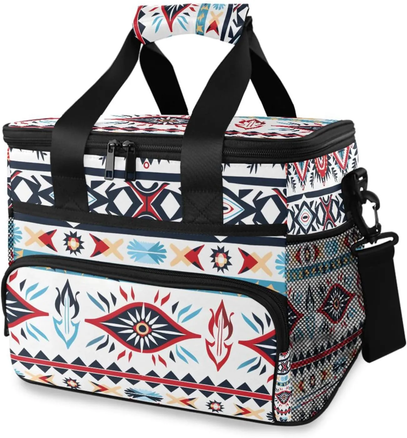 Indian Aztec Flower Western Cooler Bag Insulated Cooler Soft Sided Cooler 24 Can Portable Picnic Bag Large Leakproof Lunch Bag Box for Beach Grocery Camping Travel Car Men Women