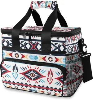 Indian Aztec Flower Western Cooler Bag Insulated Cooler Soft Sided Cooler 24 Can Portable Picnic Bag Large Leakproof Lunch Bag Box for Beach Grocery Camping Travel Car Men Women