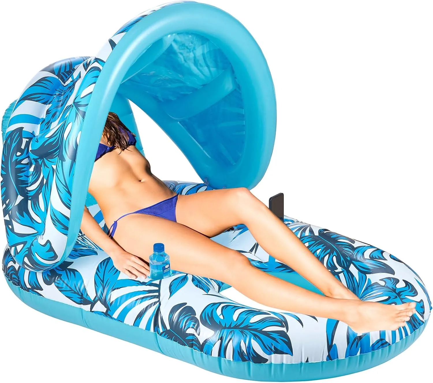Inflatable Pool Float with Canopy - Comfort Reclining Lounge, Sun Shade & Cup Holders | Portable UV Protection Raft for Summer, Anti-Leak Design Pool Float Lounger for Adults for Travel Beach Pool