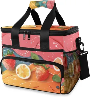 Insulated Cooler Bag 24 Cans Large Capacity Lunch Box-Colorful Abstract Fruit Print Leak Proof with Shoulder Strap for Camping Picnic