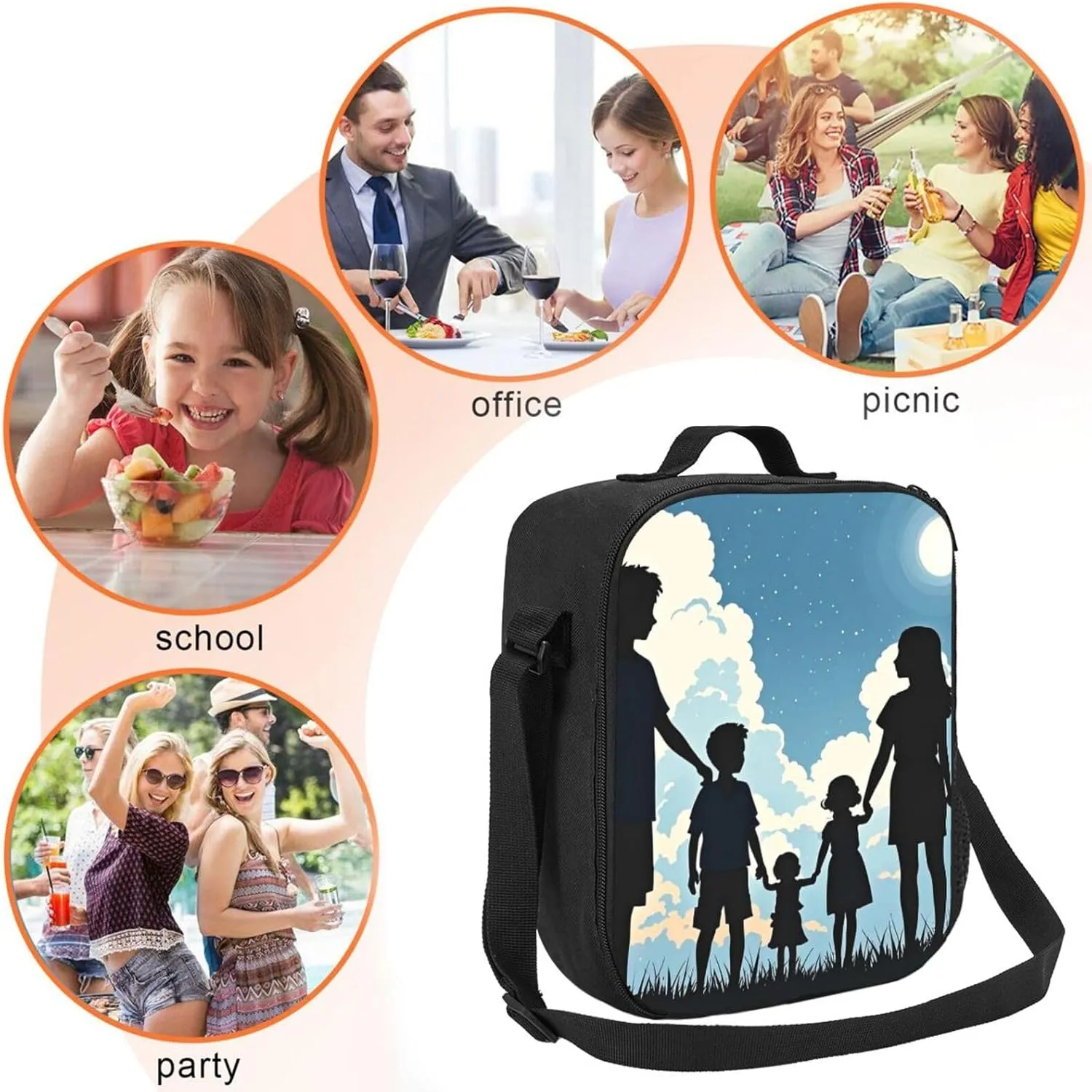 Insulated Lunch Bag Family Silhouette Lunch Box for Women Men Reusable Lunch Tote Bag for Work Picnic Travel
