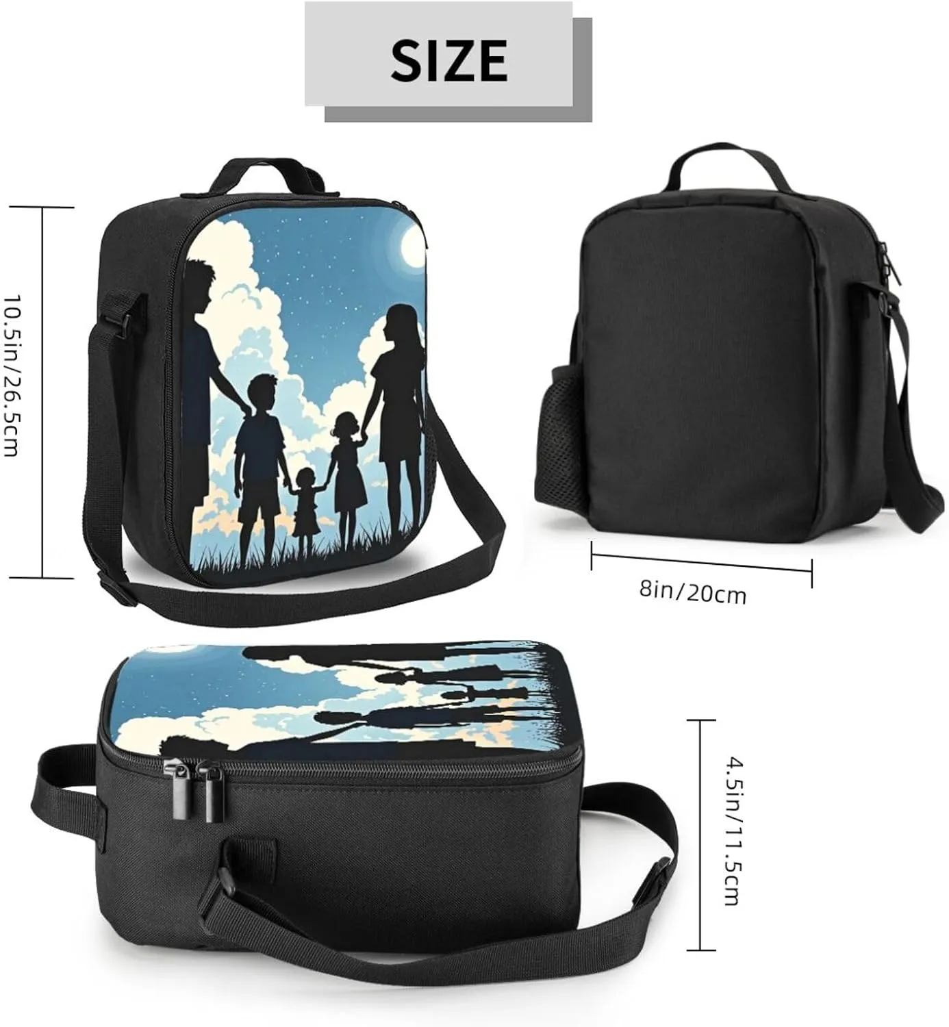 Insulated Lunch Bag Family Silhouette Lunch Box for Women Men Reusable Lunch Tote Bag for Work Picnic Travel