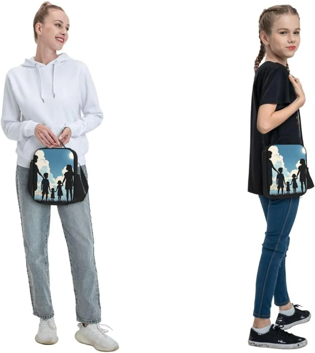 Insulated Lunch Bag Family Silhouette Lunch Box for Women Men Reusable Lunch Tote Bag for Work Picnic Travel
