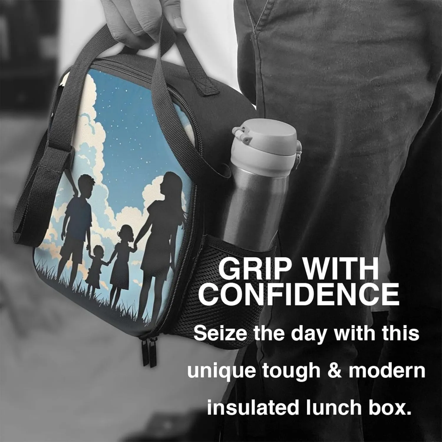 Insulated Lunch Bag Family Silhouette Lunch Box for Women Men Reusable Lunch Tote Bag for Work Picnic Travel