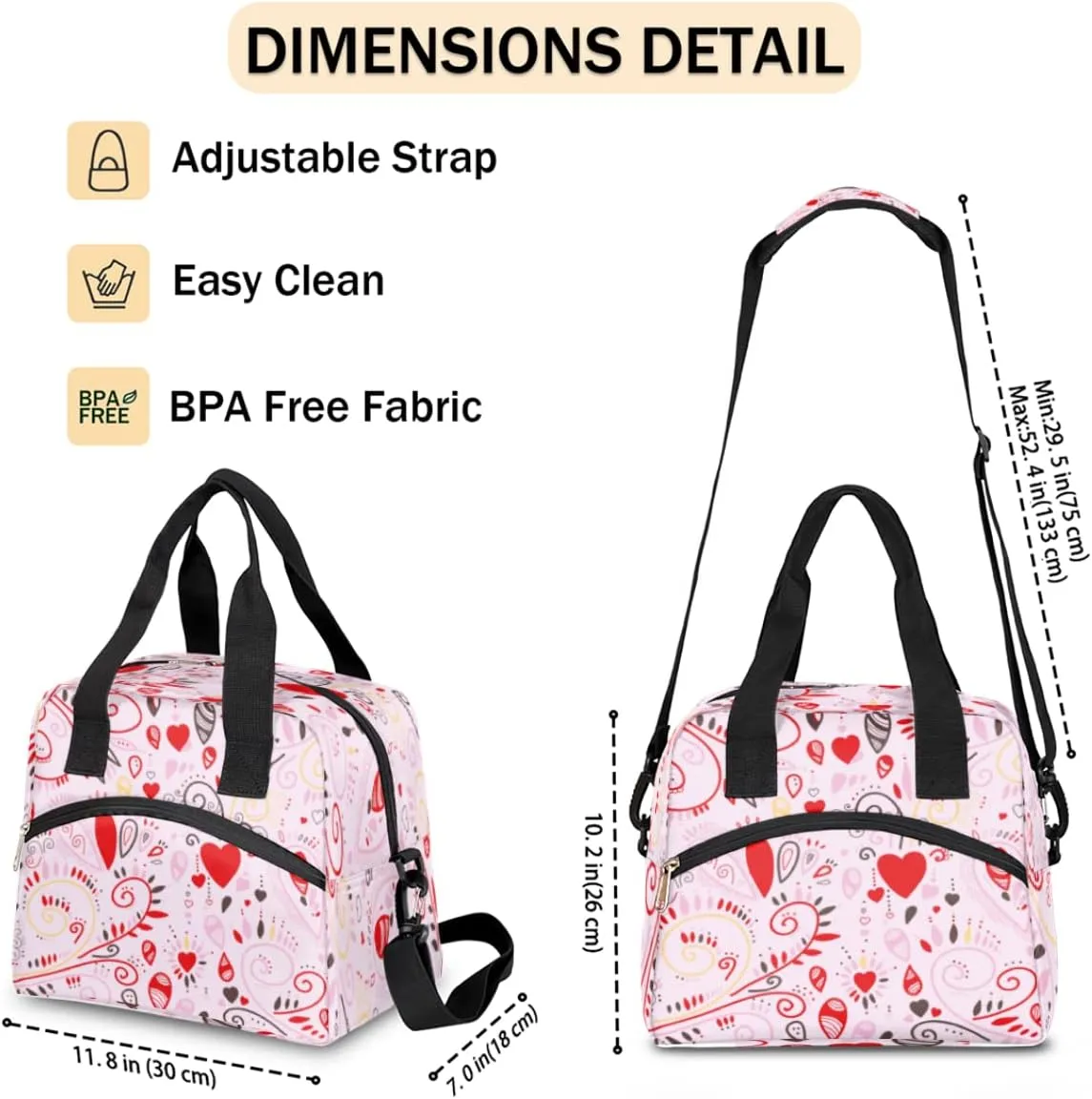 Insulated Lunch Bag for Women Men Abstraction Love Heart Leakproof Cooler Tote Bag Large Reusable Adult Lunch Box with Adjustable Shoulder Strap for Office Work Picnic Travel Beach