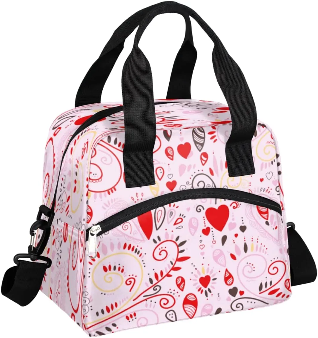 Insulated Lunch Bag for Women Men Abstraction Love Heart Leakproof Cooler Tote Bag Large Reusable Adult Lunch Box with Adjustable Shoulder Strap for Office Work Picnic Travel Beach