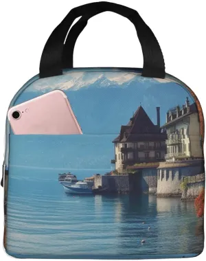 Insulated Lunch Bag for Women Men Lake Geneva Switzerland Lunch Box Leakproof Reusable Lunch Cooler Tote for Work Travel Picnic Outdoor