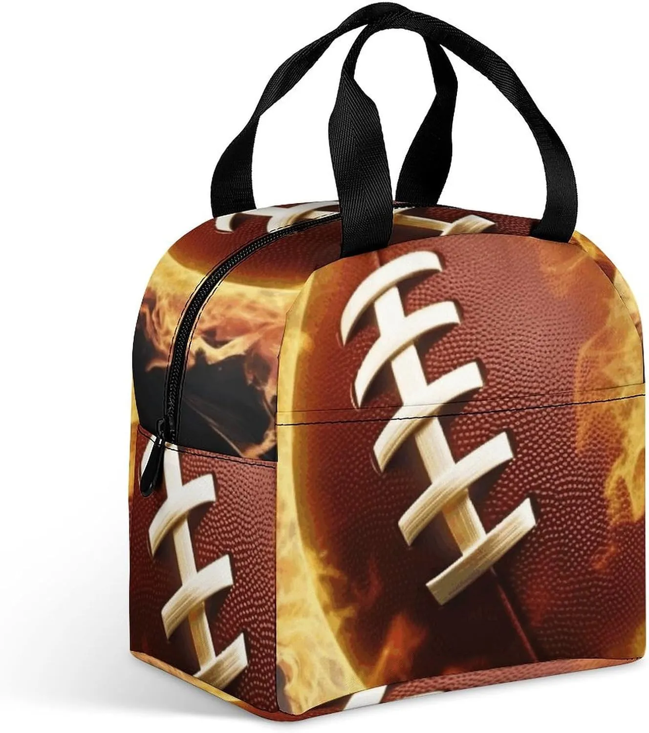 Insulated Lunch Bag Lunch Box for Woman Man Flaming American Football Lunchbox Lunch Tote Bag for Work