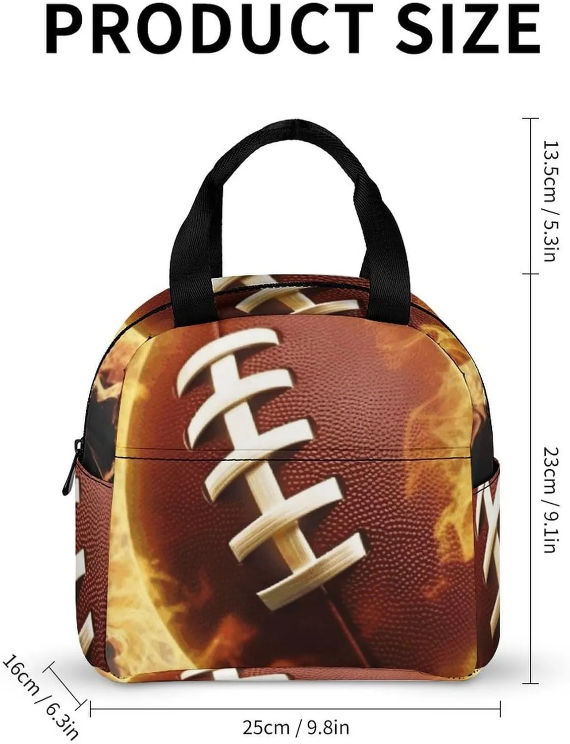 Insulated Lunch Bag Lunch Box for Woman Man Flaming American Football Lunchbox Lunch Tote Bag for Work