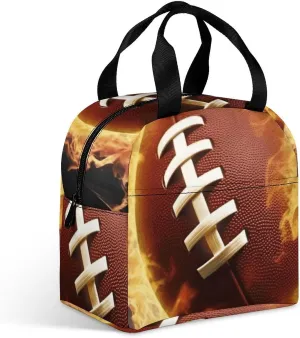 Insulated Lunch Bag Lunch Box for Woman Man Flaming American Football Lunchbox Lunch Tote Bag for Work