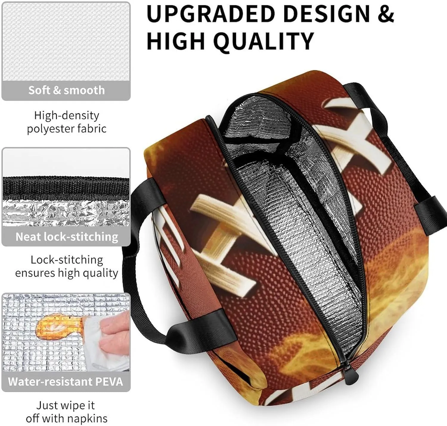 Insulated Lunch Bag Lunch Box for Woman Man Flaming American Football Lunchbox Lunch Tote Bag for Work