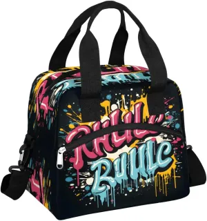 Insulated Lunch Bag Render Letter Doodle Lunch Box for Women Men Reusable Lunch Tote Bag with Adjustable Shoulder Belt Portable Lunchbox Cooler Bag Organizer for Office Work Picnic