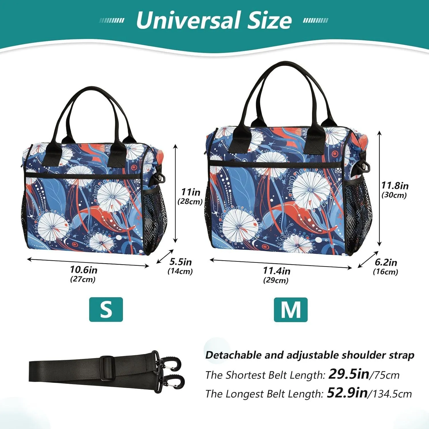 Insulated Lunch Bag Women - Flowing Floral Symphony Dandelion Lunch Box for Men, Leak Resistant, Adjustable Shoulder Strap, Durability Nylon, for Work, Travel, Outdoor Activities
