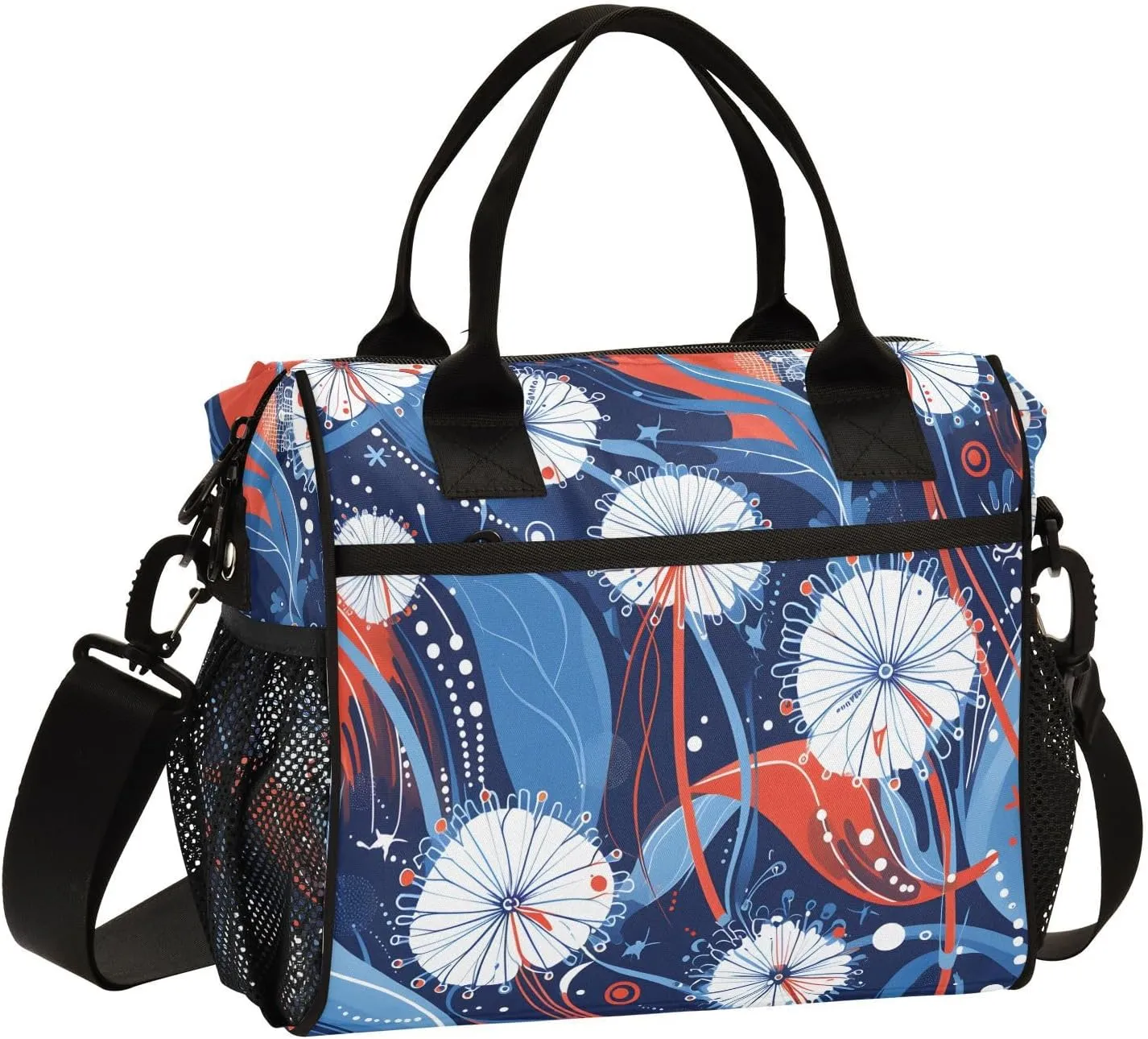 Insulated Lunch Bag Women - Flowing Floral Symphony Dandelion Lunch Box for Men, Leak Resistant, Adjustable Shoulder Strap, Durability Nylon, for Work, Travel, Outdoor Activities
