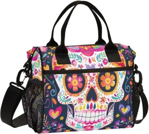 Insulated Lunch Bag Women - Skull Symphony Joy Skull Lunch Box for Men, Leak Resistant, Adjustable Shoulder Strap, Durability Nylon, for Work, Travel, Outdoor Activities