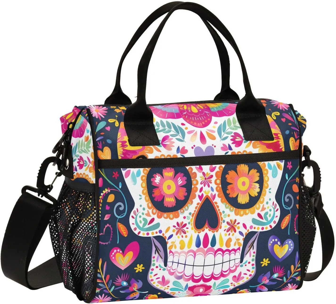 Insulated Lunch Bag Women - Skull Symphony Joy Skull Lunch Box for Men, Leak Resistant, Adjustable Shoulder Strap, Durability Nylon, for Work, Travel, Outdoor Activities